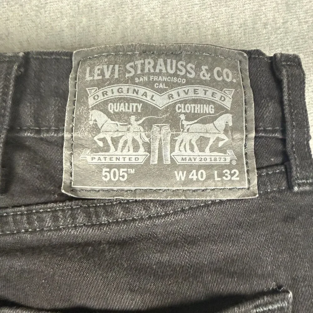 Levi's 505 Jeans Mens 40x32 Black Straight Leg Casual Cotton Stretch